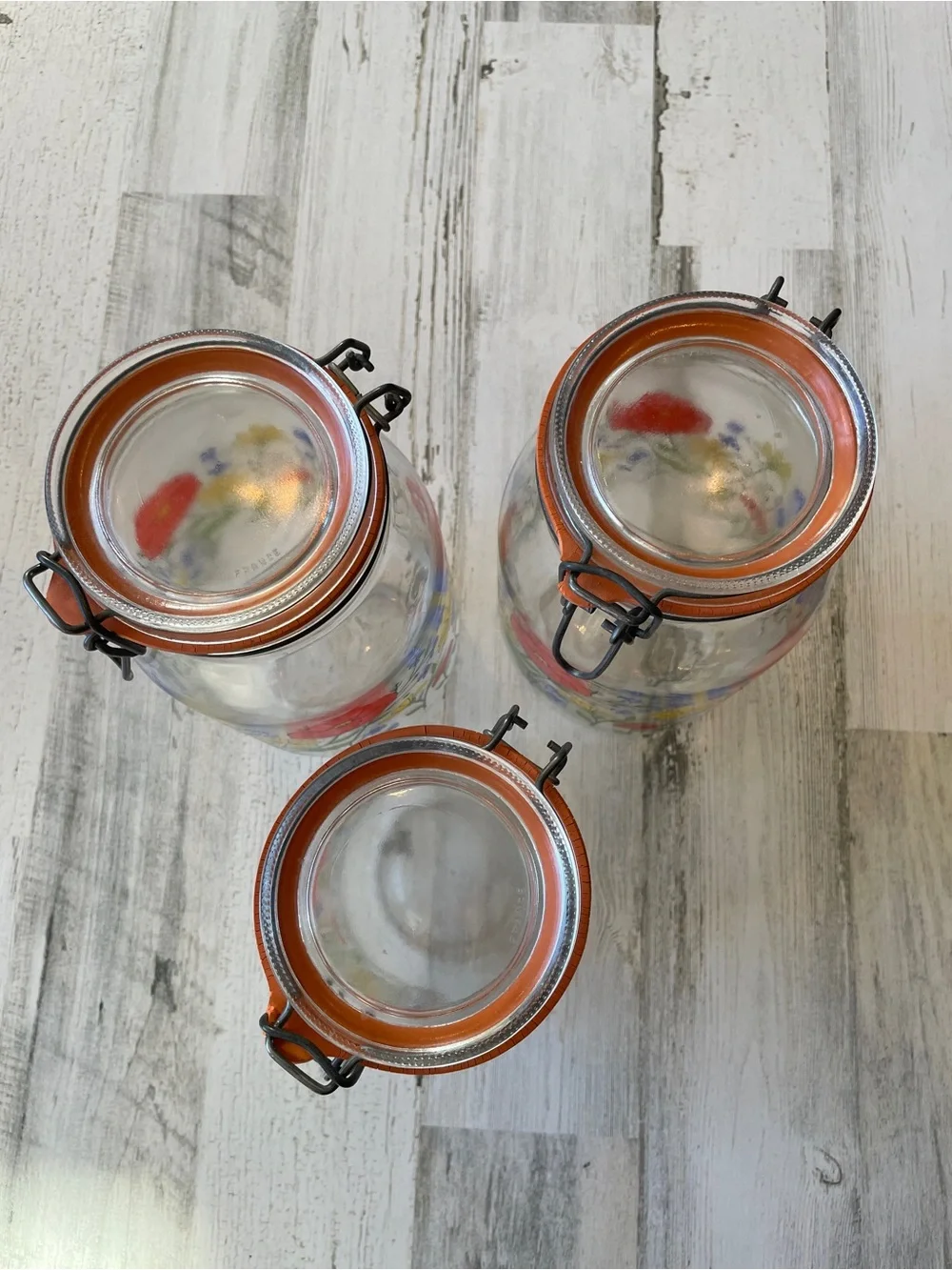Vintage Floral Canister Jars with Red Poppy Design R Carman Arc France Set of 3